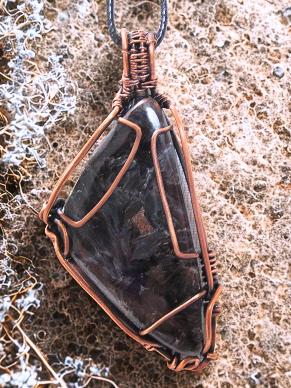 Handmade Pietersite Copper Wire Wrapped Pendant Statement Necklace - Picture 2 of 4
